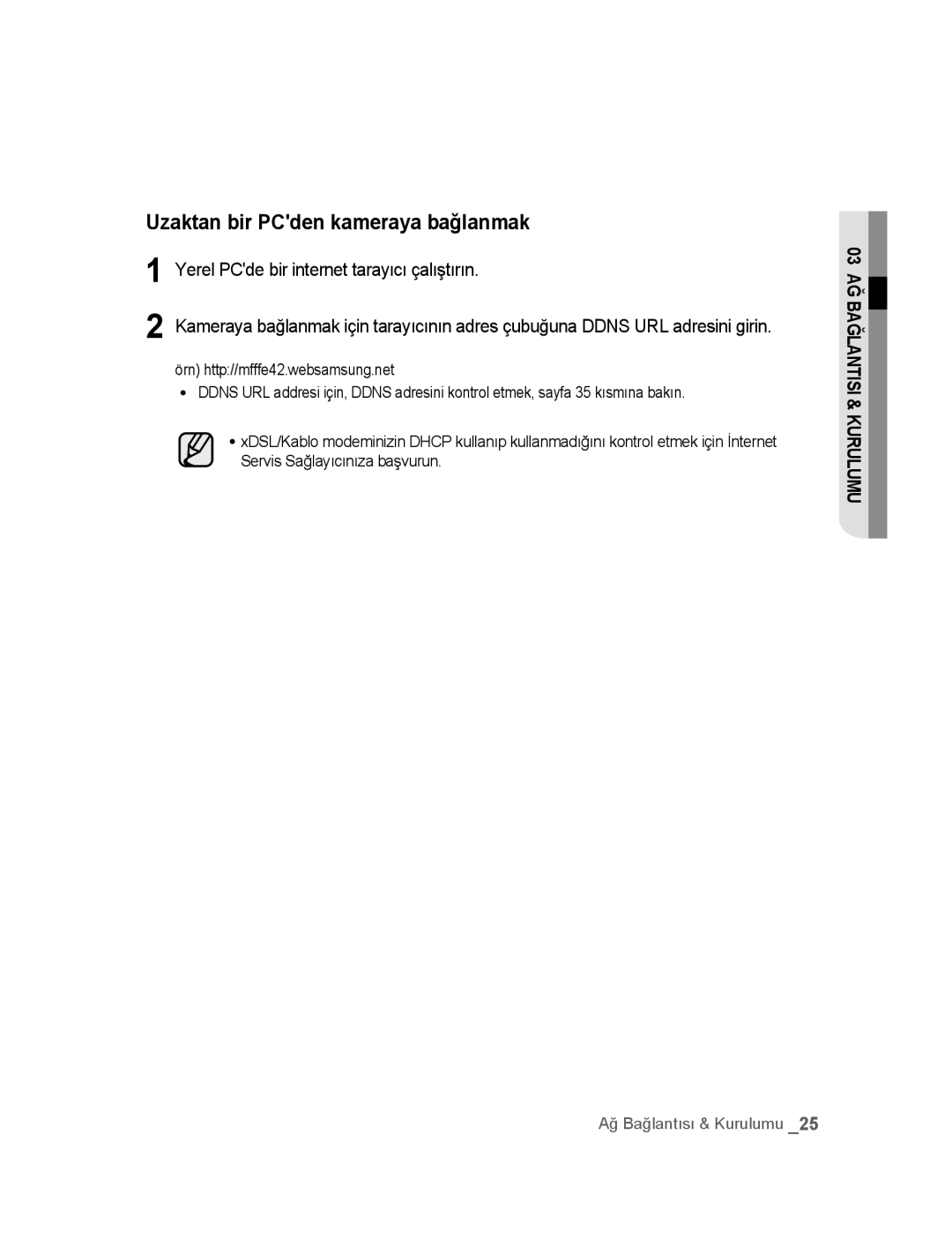 Samsung SNC-B2315P manual Uzaktan bir PCden kameraya bağlanmak 