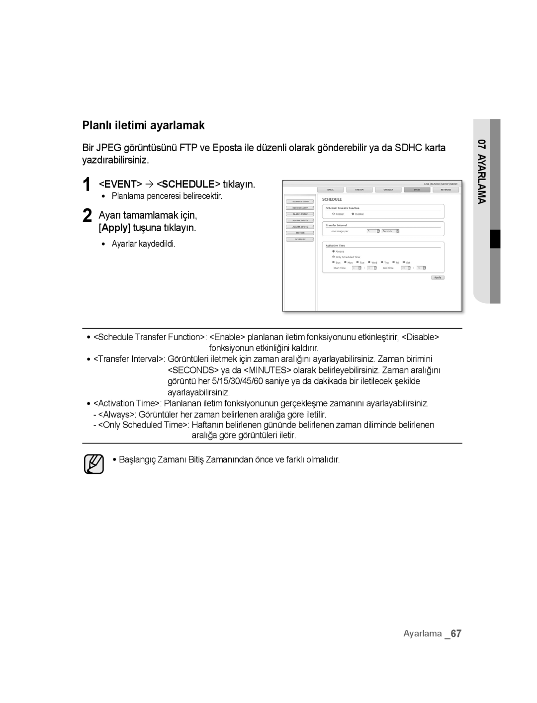 Samsung SNC-B2315P manual Planlı iletimi ayarlamak 