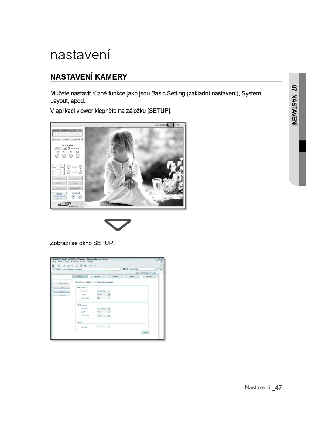 Samsung SNC-B2315P manual Nastavení, NastaveNÍ kaMeRy 