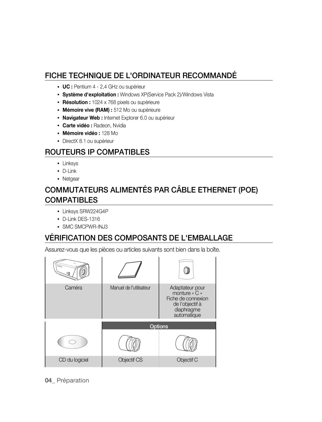 Samsung SNC-B2315P manual Fiche Technique DE Lordinateur Recommandé, Routeurs IP Compatibles 