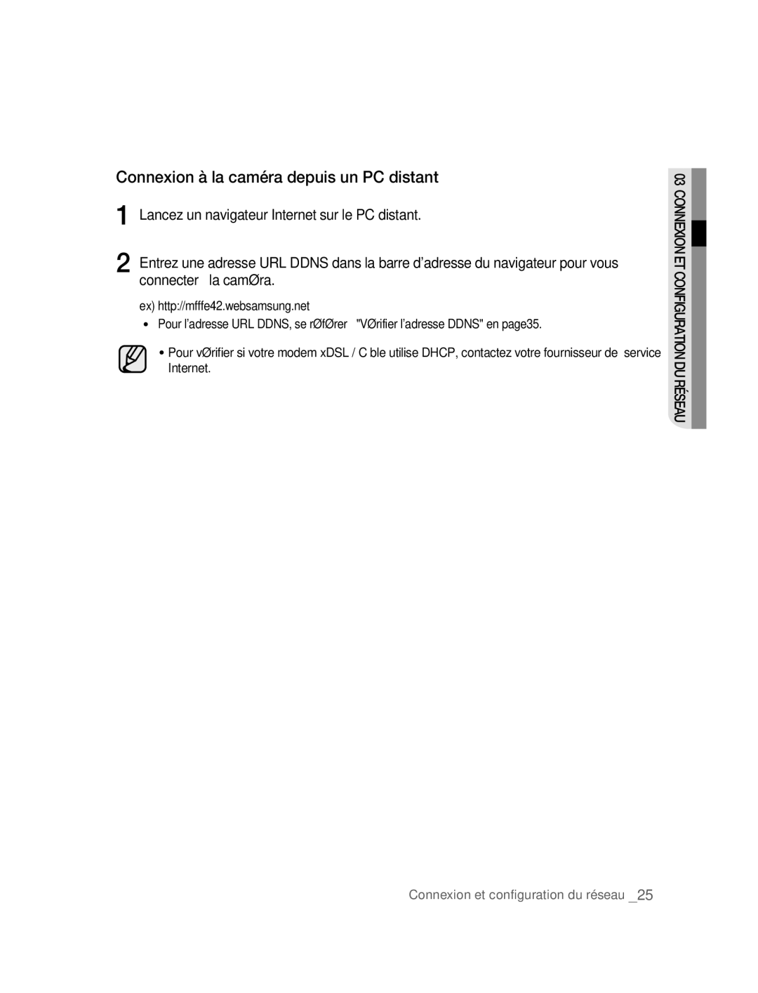 Samsung SNC-B2315P manual Connexion à la caméra depuis un PC distant 