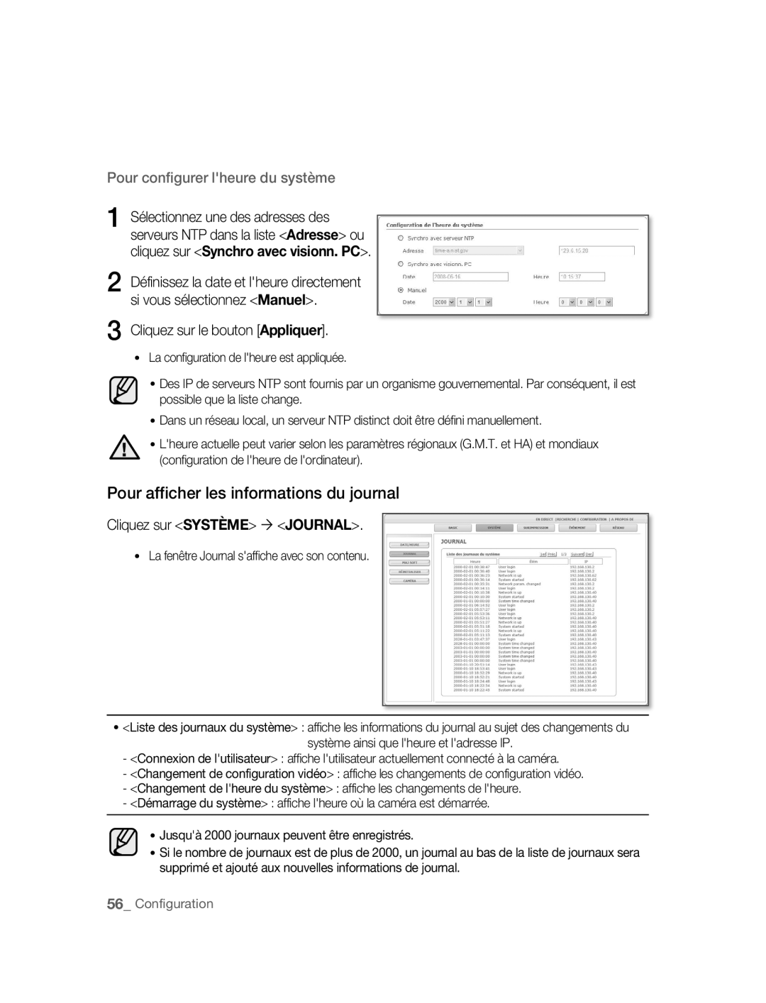 Samsung SNC-B2315P manual Pour afficher les informations du journal, Cliquez sur Système ´ Journal 