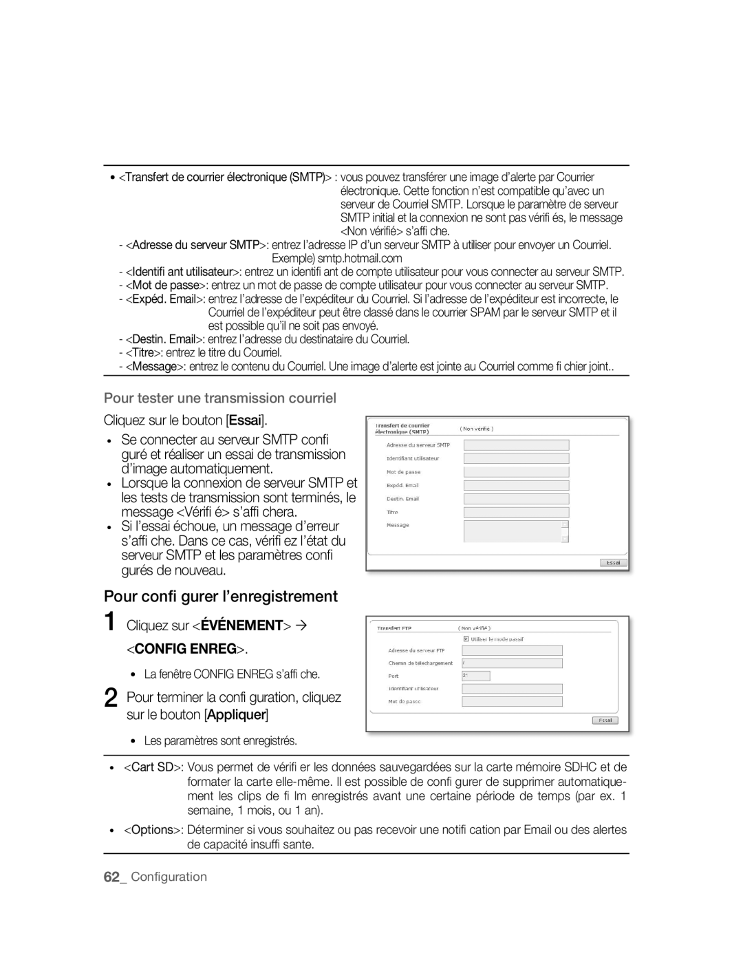 Samsung SNC-B2315P manual Pour conﬁ gurer l’enregistrement, La fenêtre Config Enreg s’afﬁ che 