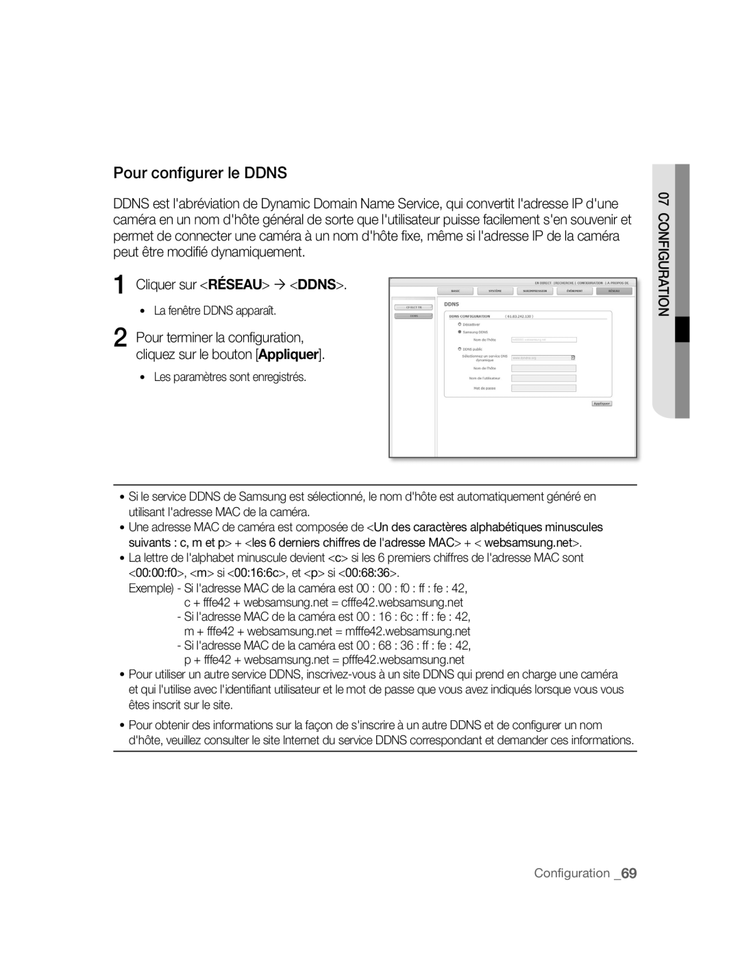 Samsung SNC-B2315P manual Pour configurer le Ddns 