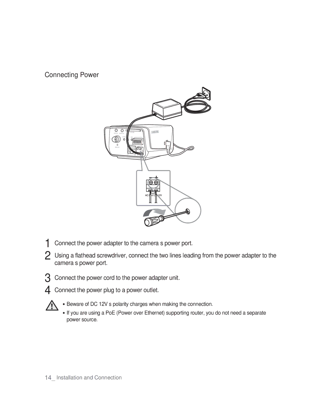 Samsung SNC-B2315P manual Connecting Power 