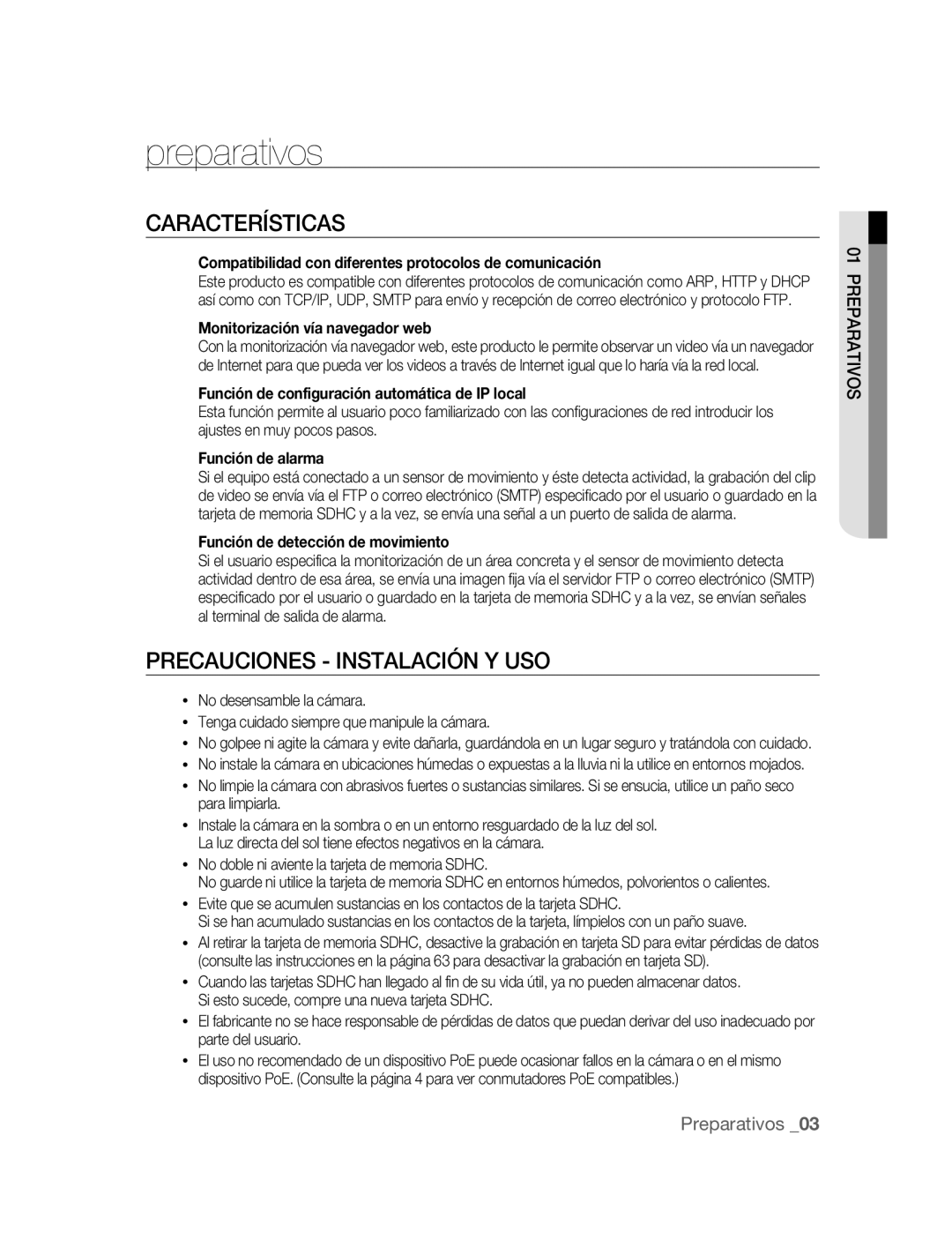 Samsung SNC-B2315P manual Preparativos, Características, Precauciones Instalación Y USO 