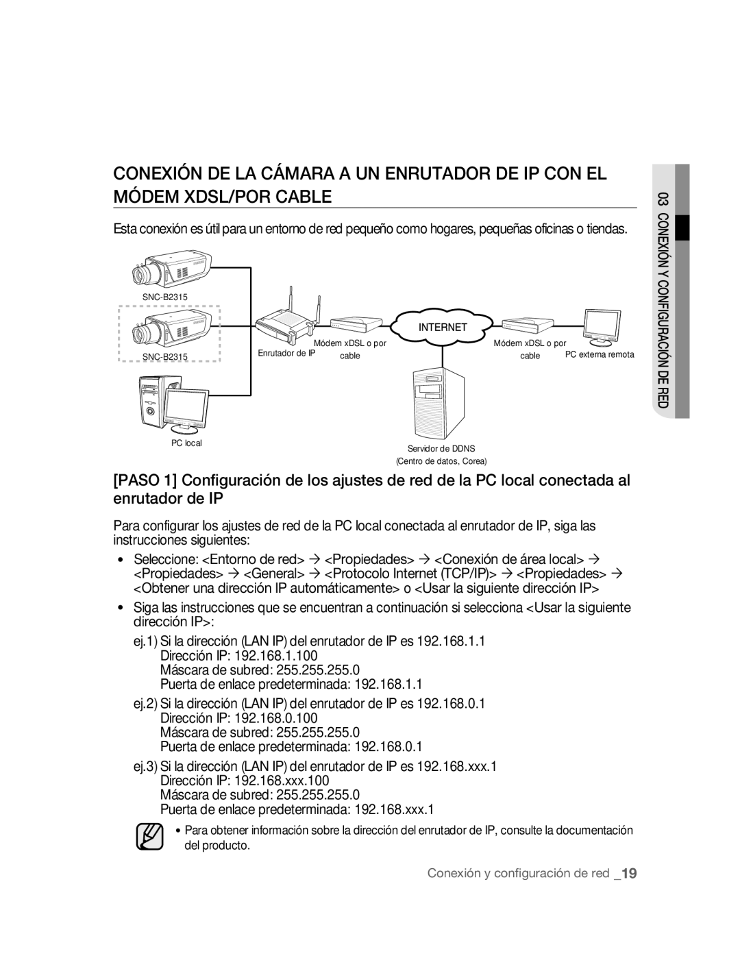 Samsung SNC-B2315P manual Configuración DE RED 