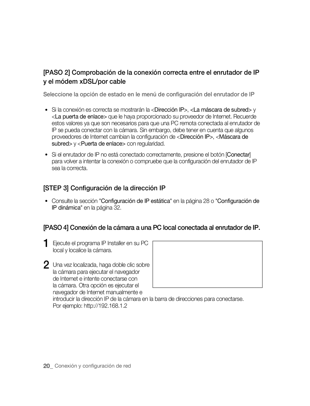 Samsung SNC-B2315P manual Configuración de la dirección IP 