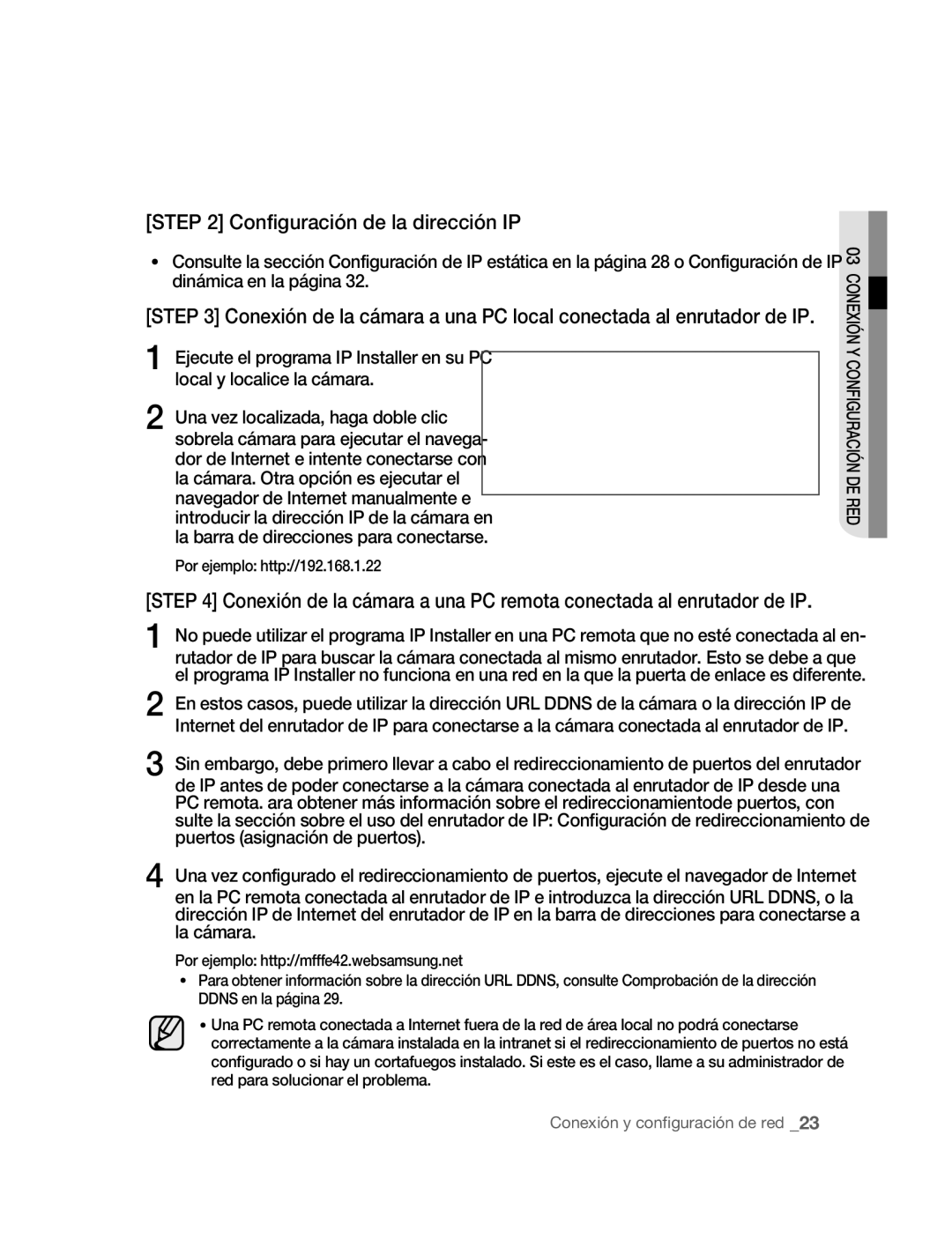 Samsung SNC-B2315P manual Configuración de la dirección IP 