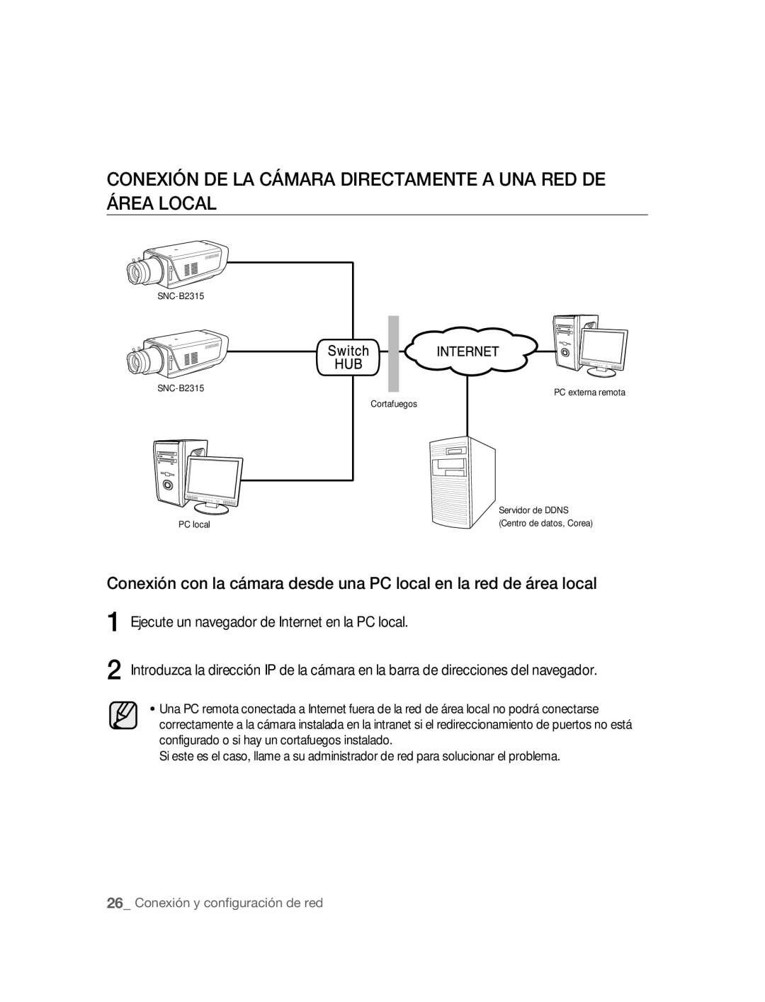 Samsung SNC-B2315P manual Conexión DE LA Cámara Directamente a UNA RED DE Área Local 