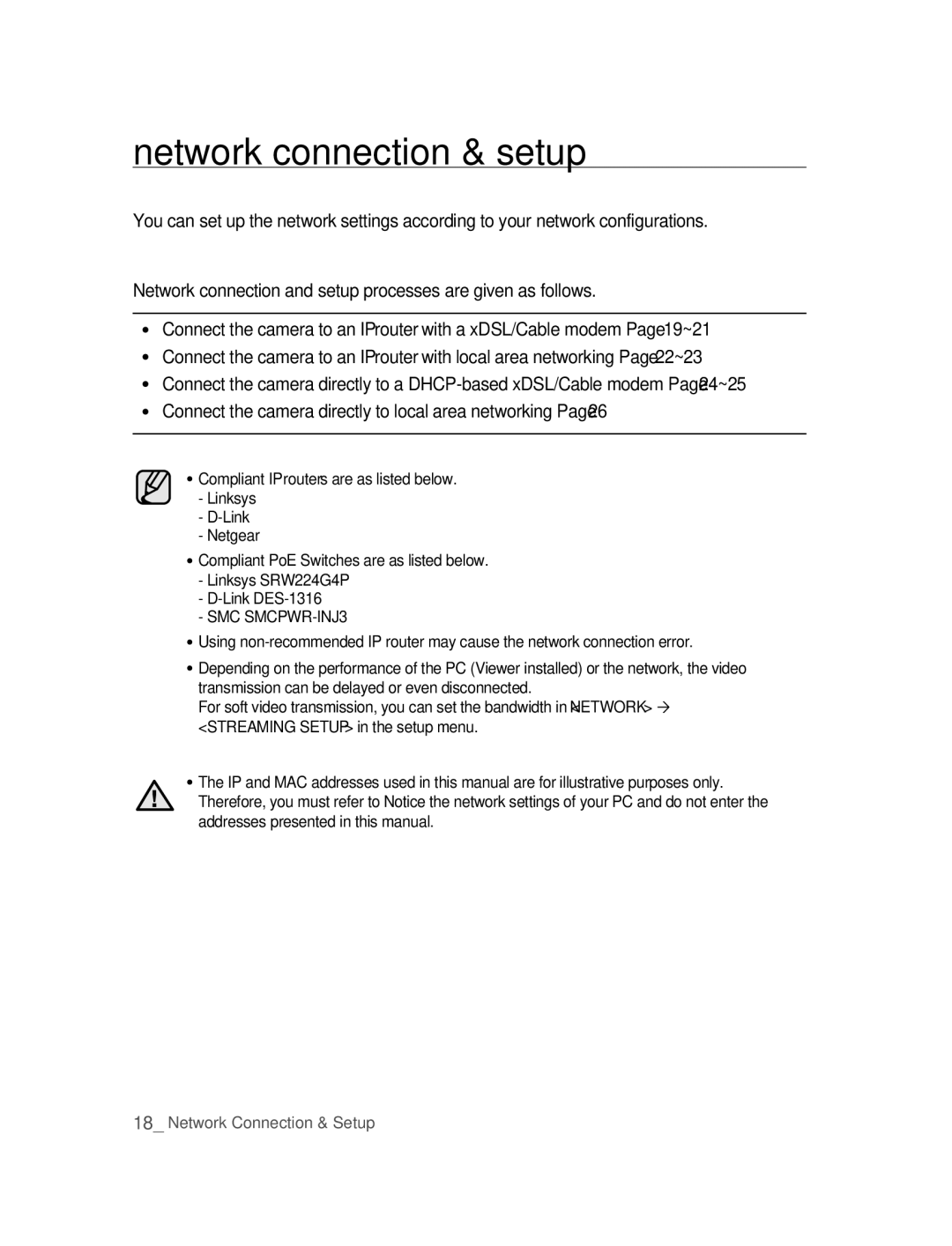 Samsung SNC-B2315P manual Network connection & setup 