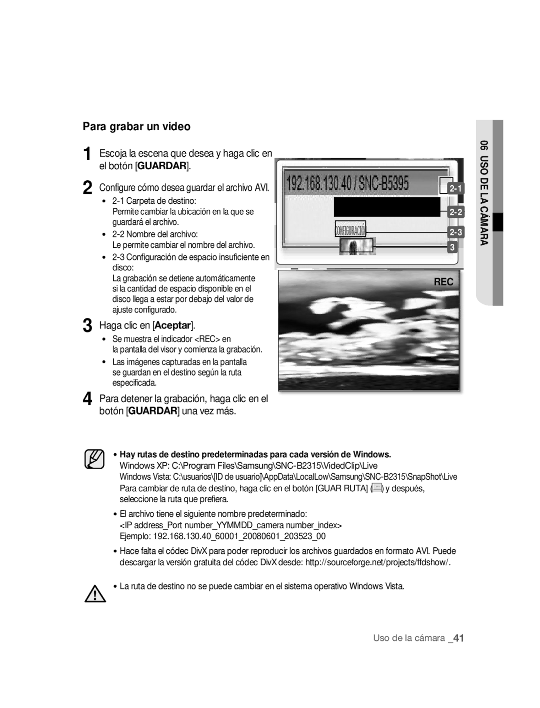 Samsung SNC-B2315P manual Para grabar un video 