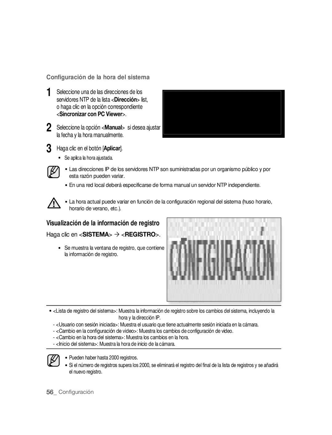 Samsung SNC-B2315P Visualización de la información de registro, Sincronizar con PC Viewer, Haga clic en Sistema ´ Registro 