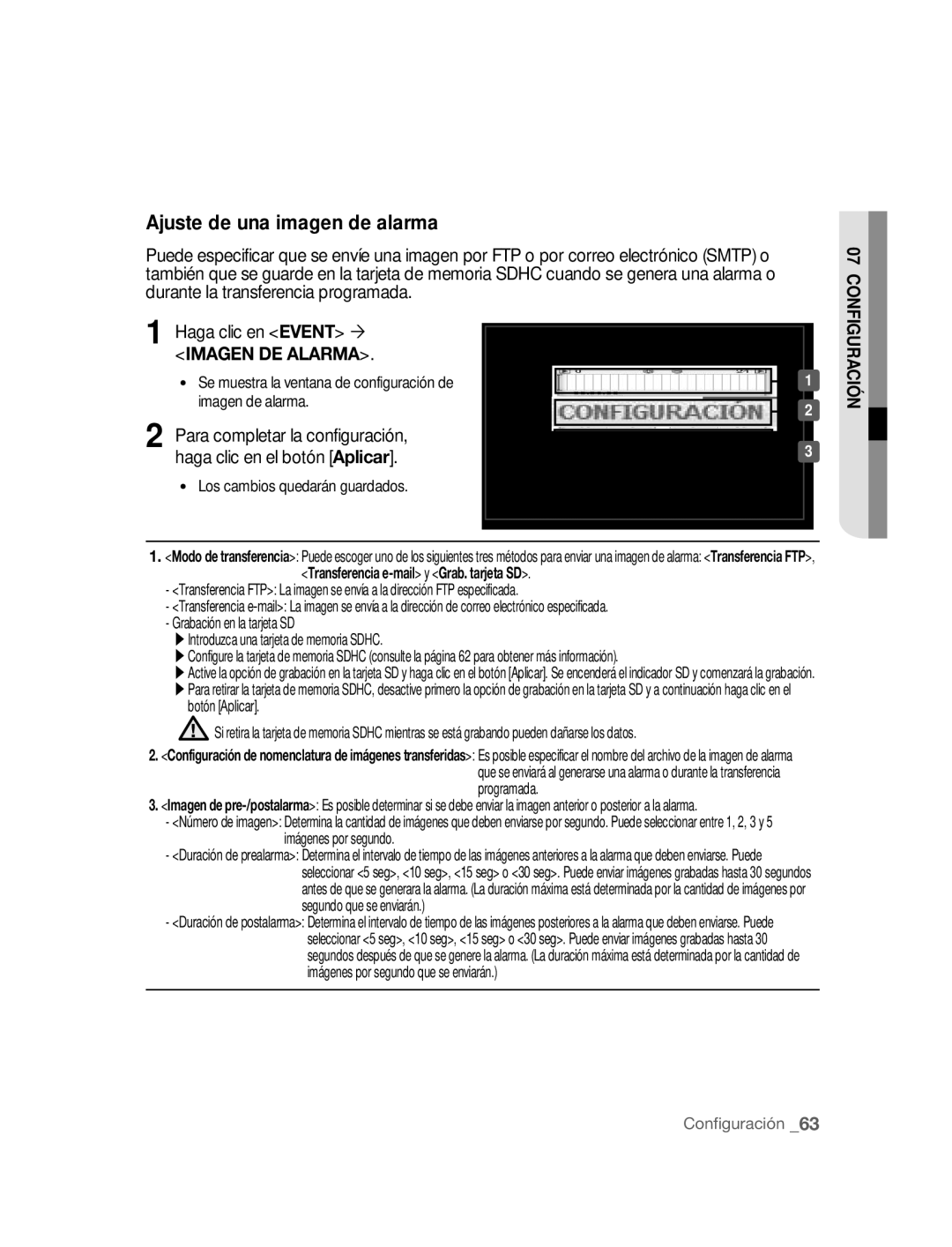 Samsung SNC-B2315P manual Ajuste de una imagen de alarma, Se muestra la ventana de configuración de Imagen de alarma 