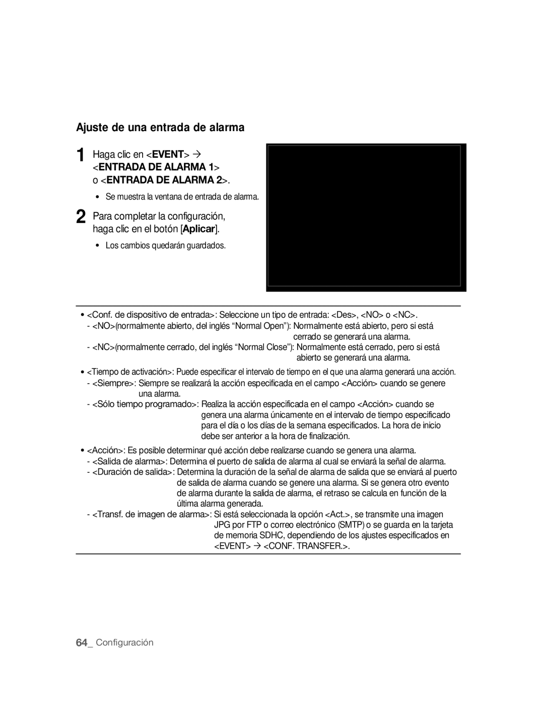 Samsung SNC-B2315P manual Ajuste de una entrada de alarma, Entrada DE Alarma 1 o Entrada DE Alarma 