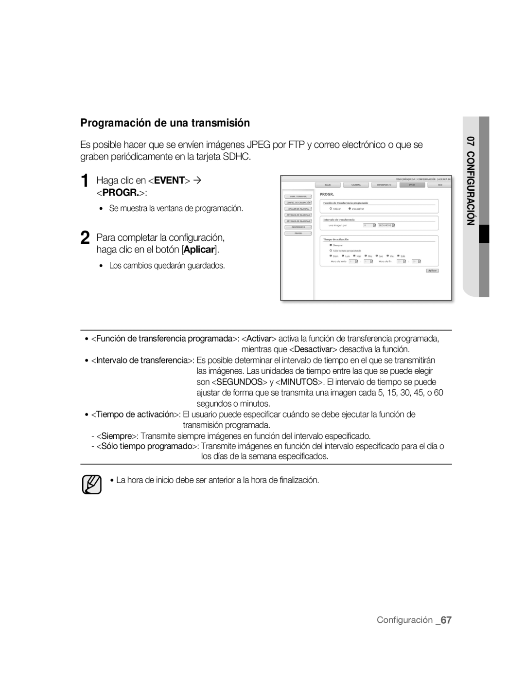 Samsung SNC-B2315P manual Programación de una transmisión 