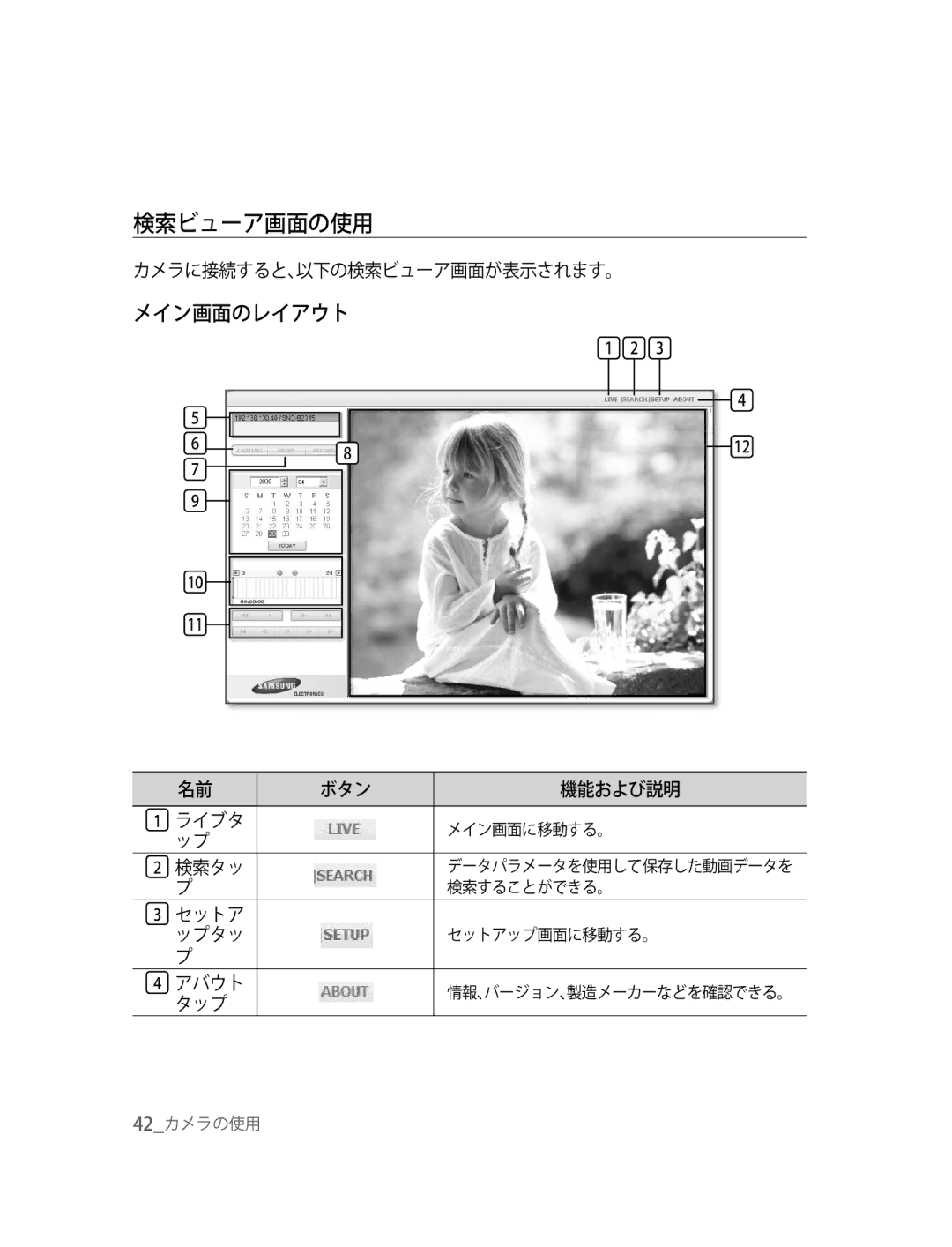 Samsung SNC-B2315P manual 検索ビューア画面の使用 