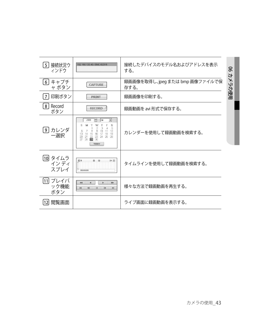 Samsung SNC-B2315P manual キャプチ ボタン 印刷ボタン 