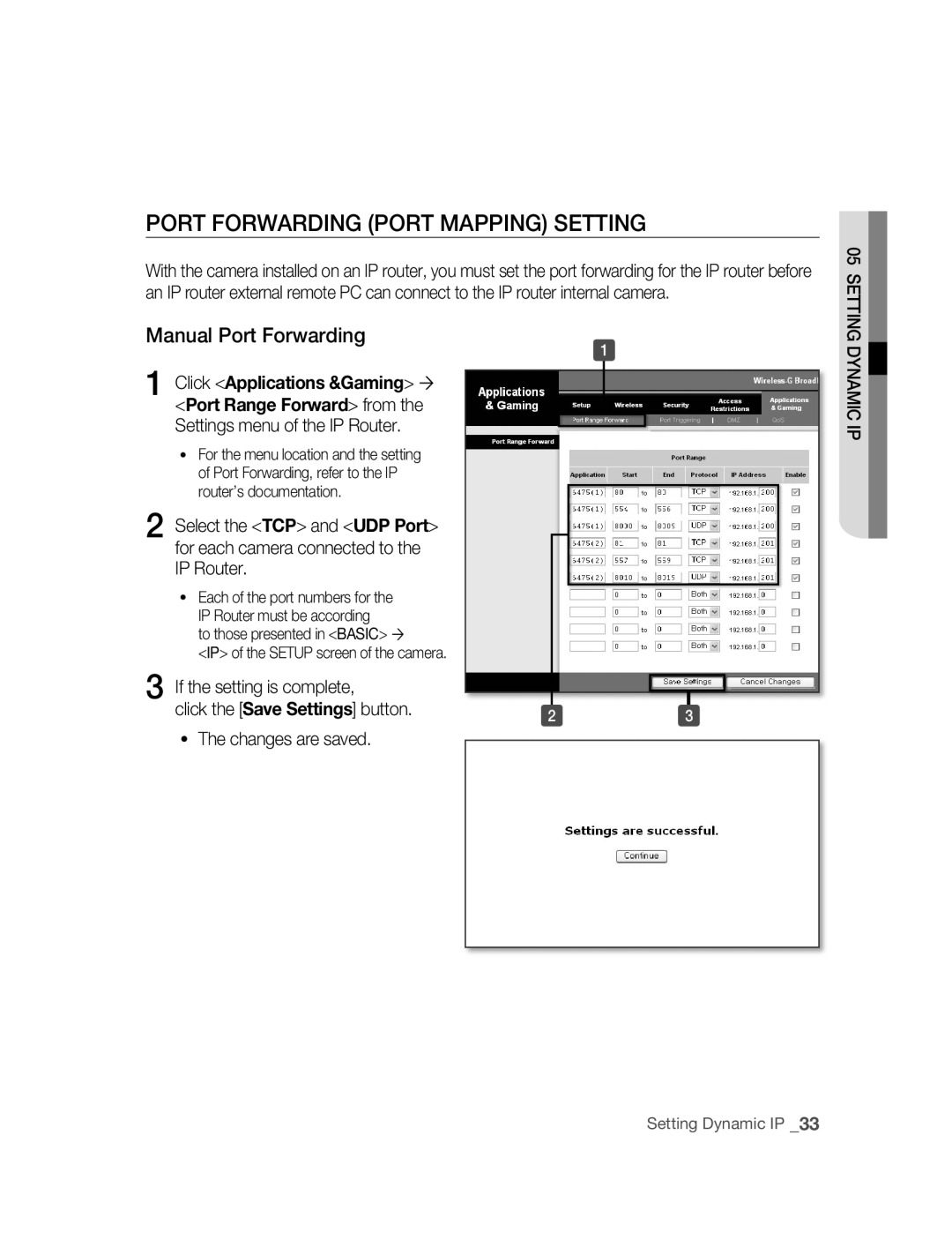 Samsung SNC-B2315P manual Port FORWARdING Port Mapping Setting, Manual Port Forwarding 