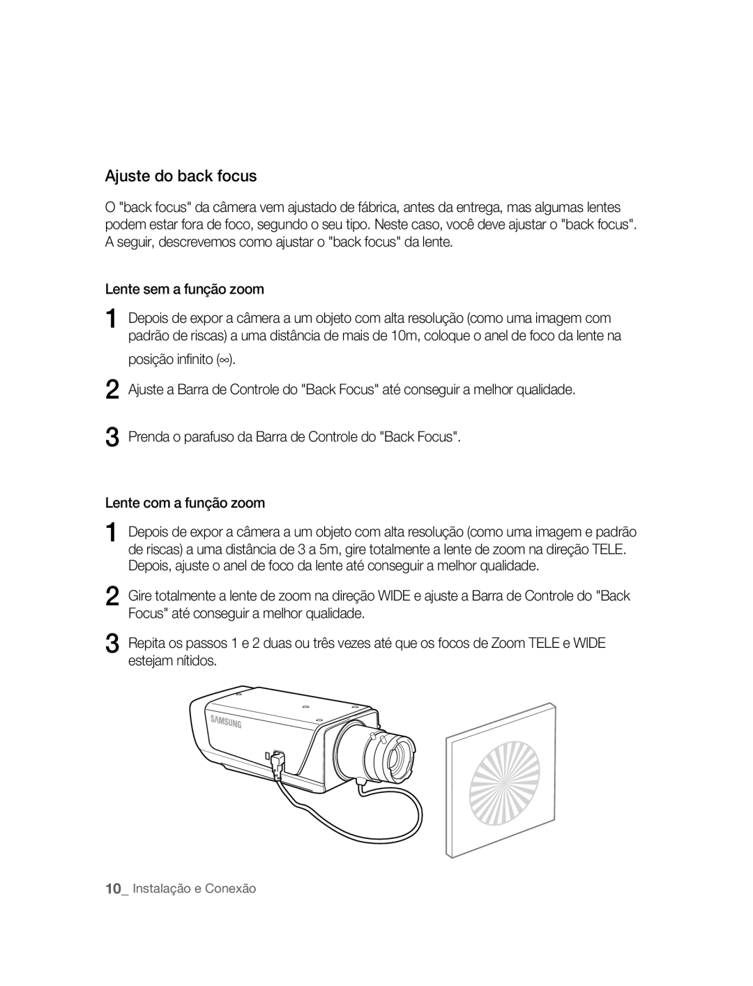 Samsung SNC-B2315P manual Ajuste do back focus, Lente sem a função zoom 