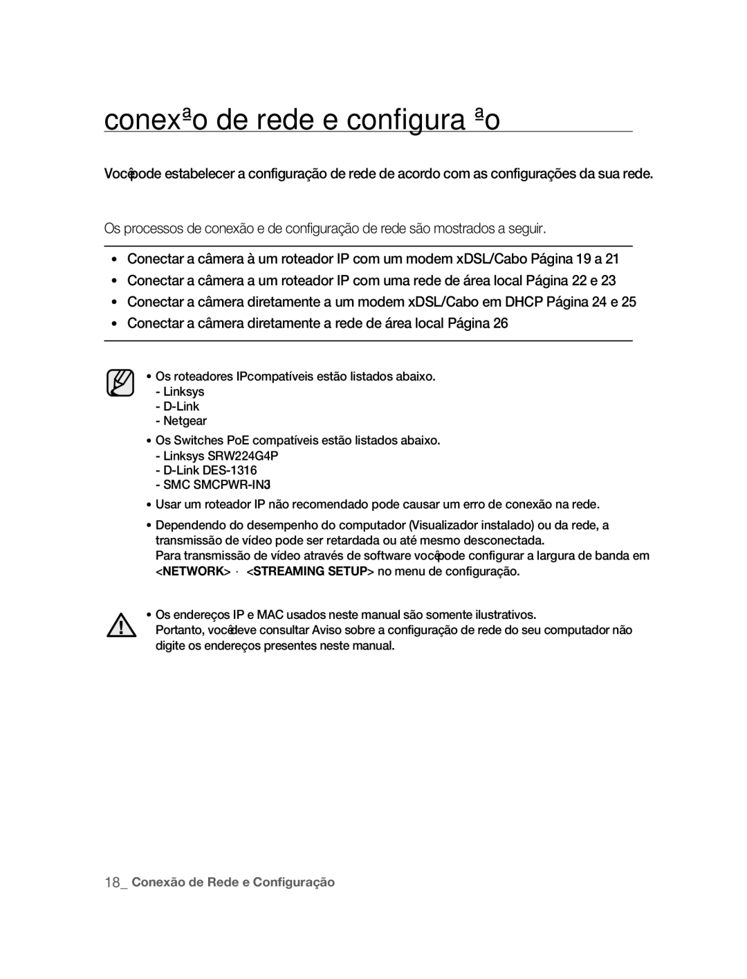 Samsung SNC-B2315P manual Conexão de rede e configuração 