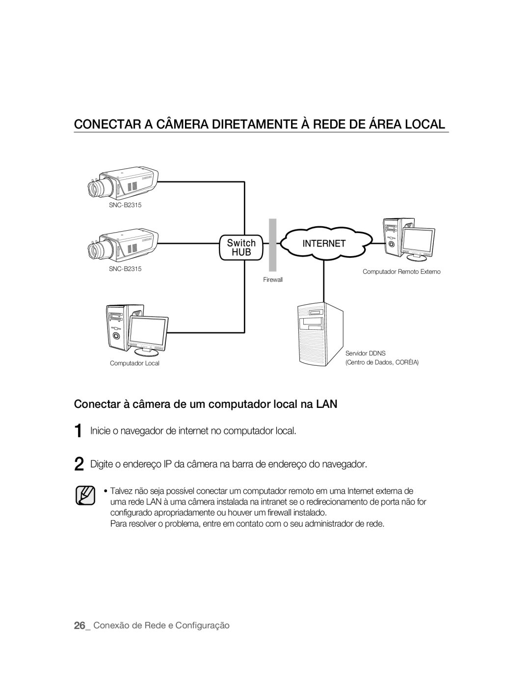 Samsung SNC-B2315P Conectar a Câmera Diretamente À Rede DE Área Local, Conectar à câmera de um computador local na LAN 