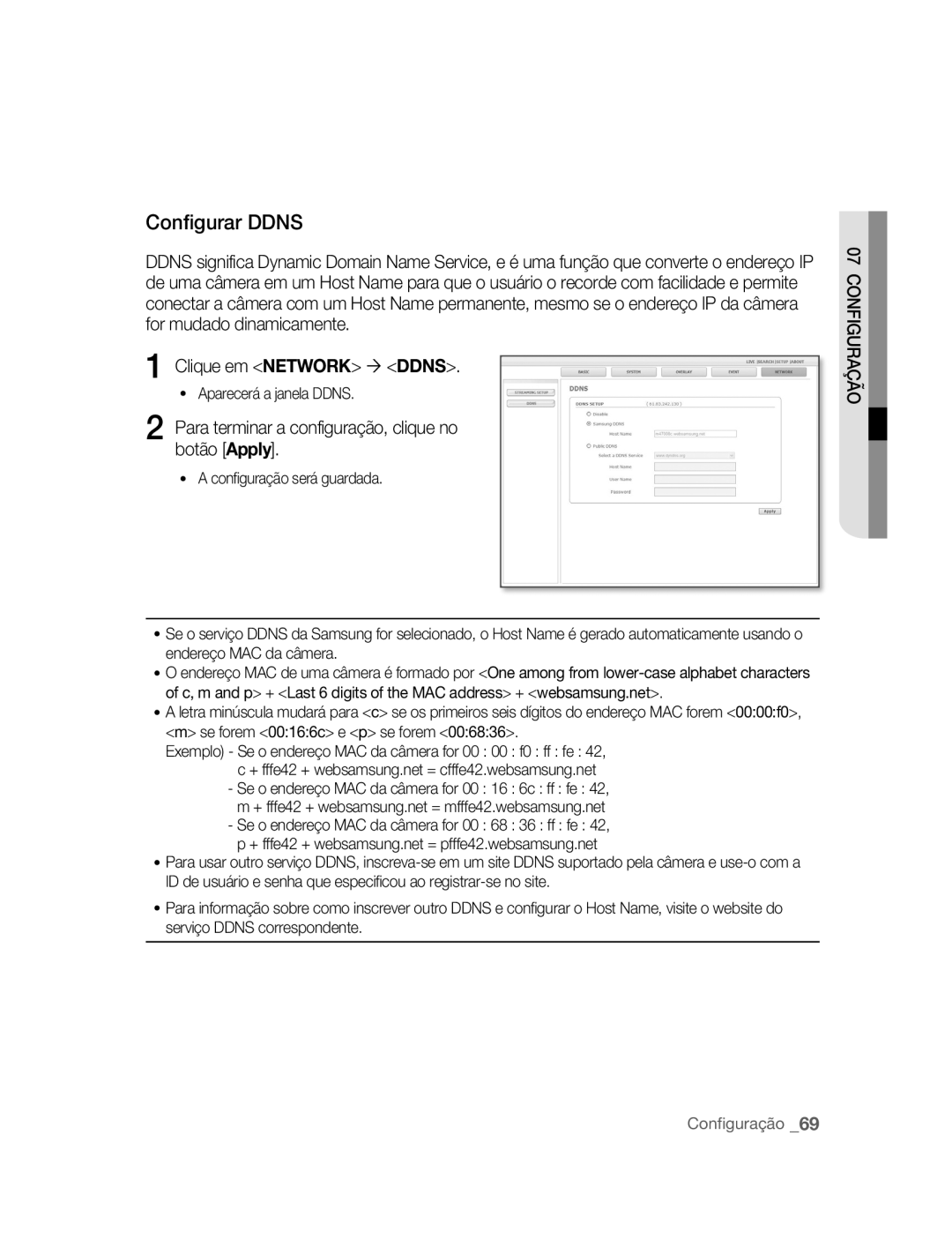 Samsung SNC-B2315P manual Configurar Ddns, Clique em Network DDNS. Aparecerá a janela Ddns 