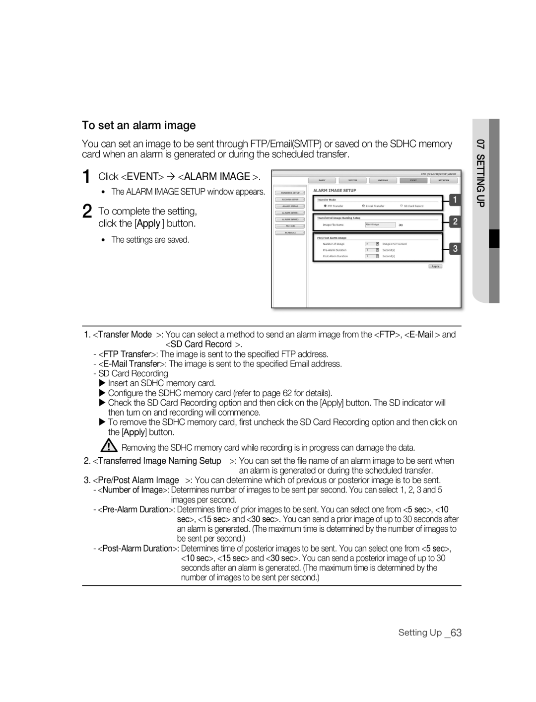 Samsung SNC-B2315P manual To set an alarm image, Click Event  Alarm Image 