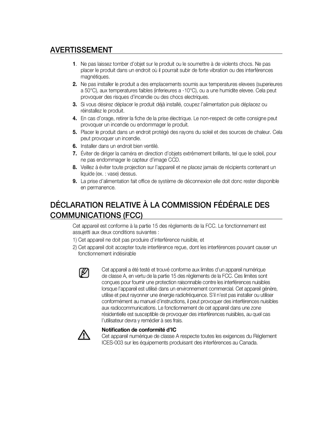 Samsung SNC-B2315P manual Notiﬁcation de conformité d’IC 