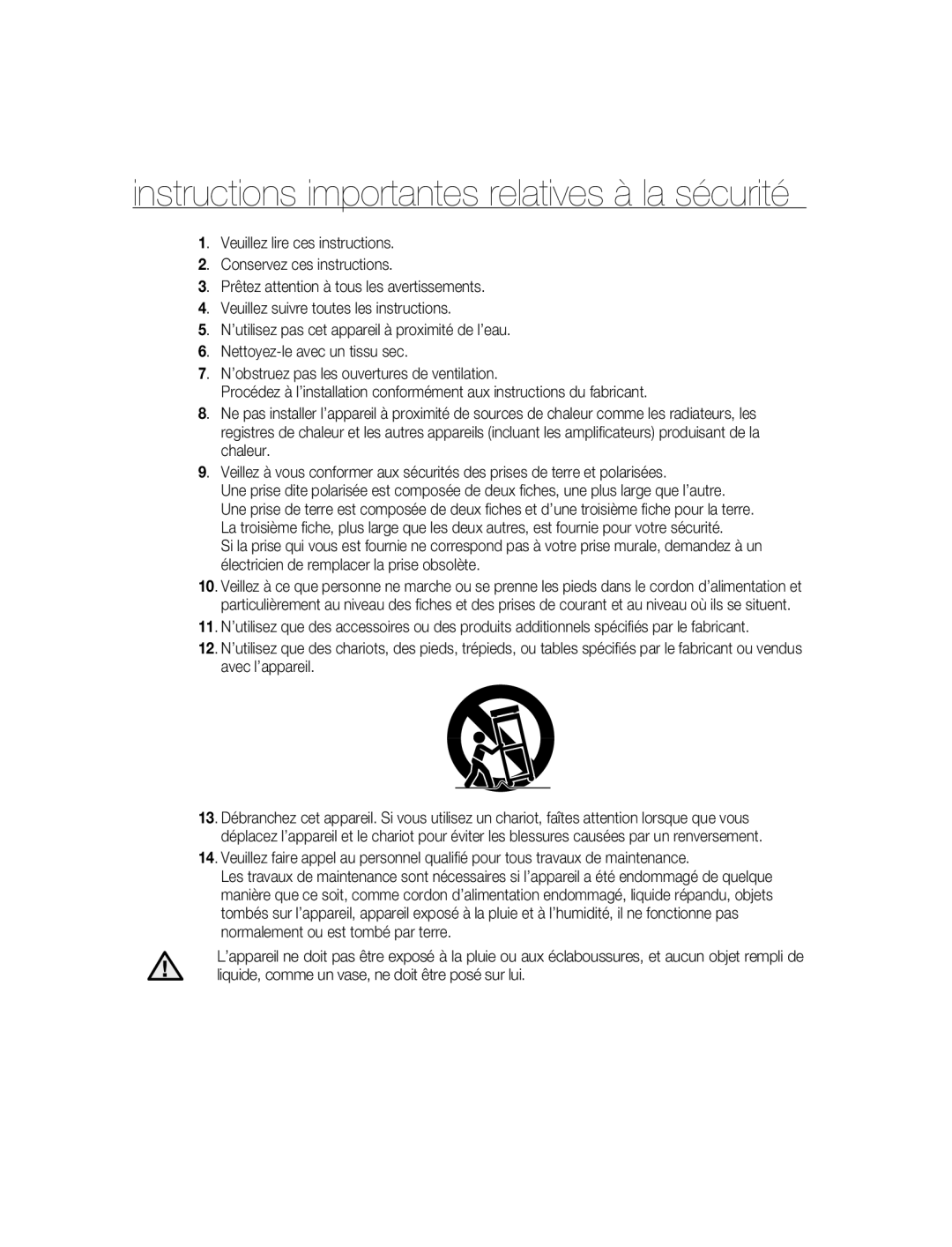 Samsung SNC-B2315P manual Instructions importantes relatives à la sécurité 