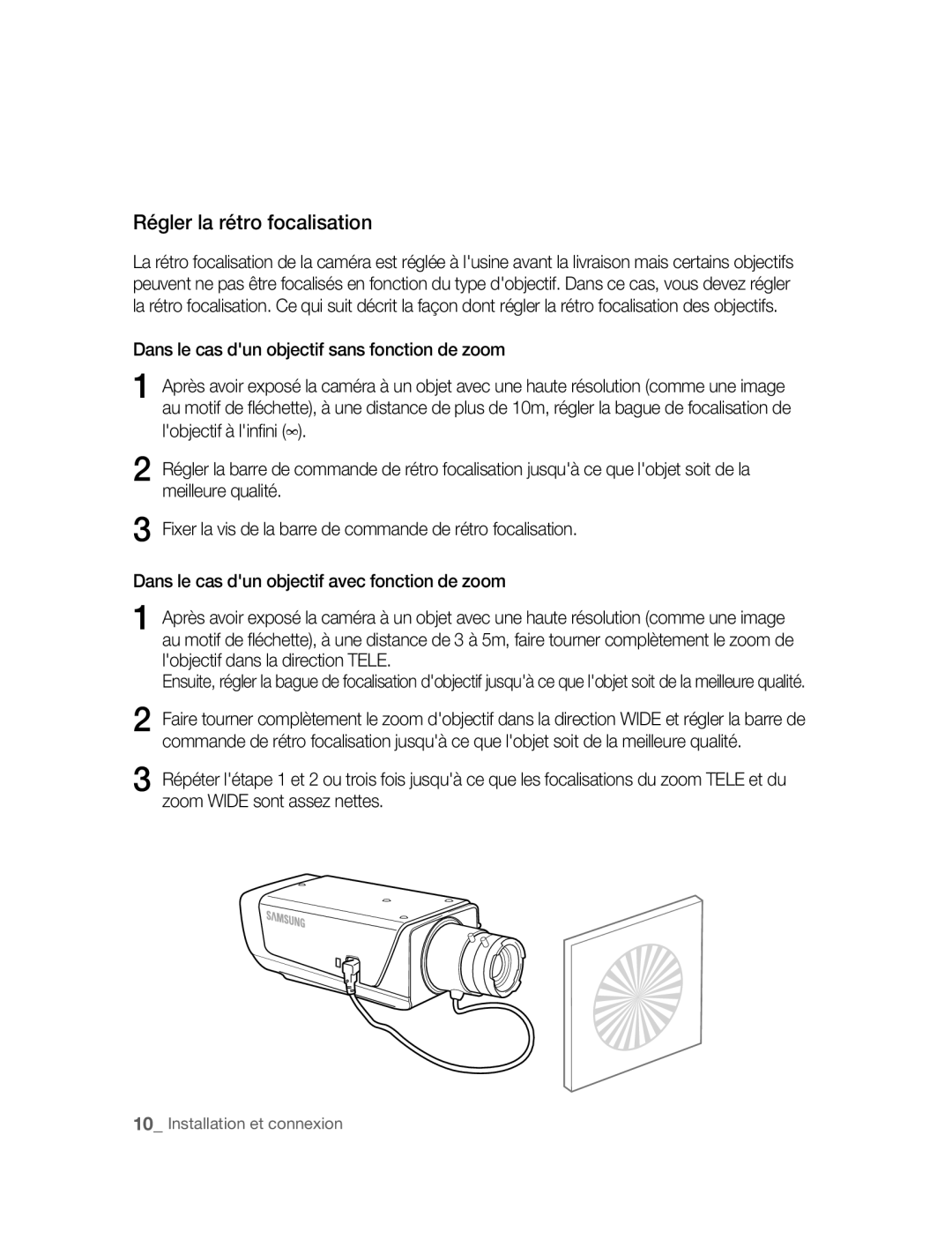 Samsung SNC-B2315P manual Régler la rétro focalisation 