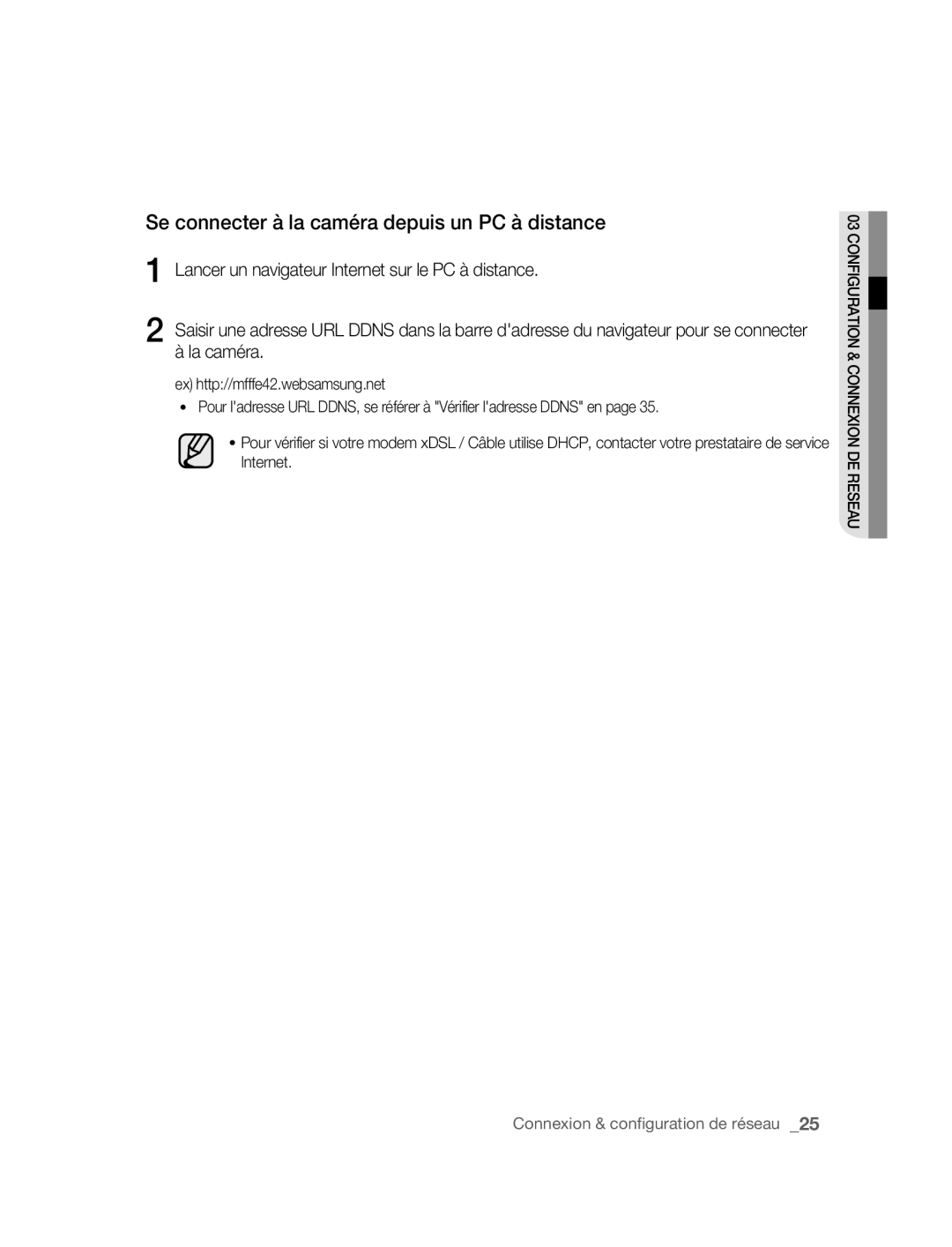 Samsung SNC-B2315P manual Se connecter à la caméra depuis un PC à distance 