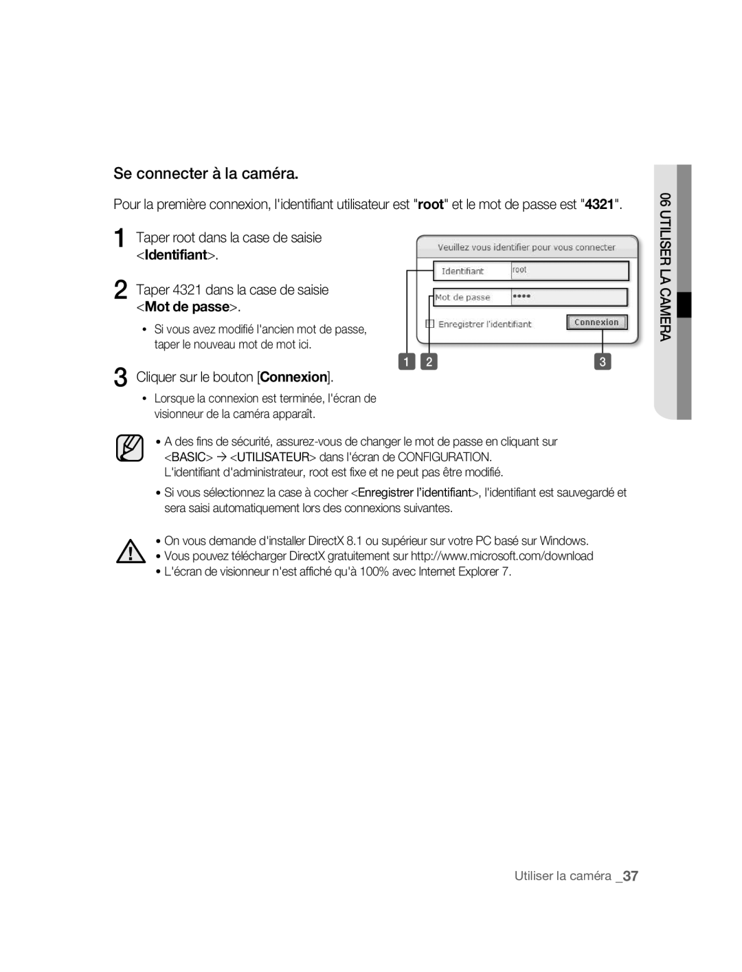 Samsung SNC-B2315P manual Se connecter à la caméra, Cliquer sur le bouton Connexion 