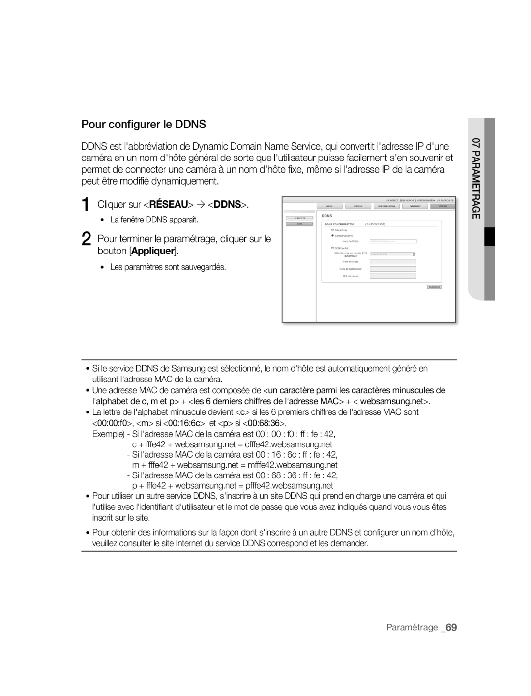 Samsung SNC-B2315P manual Pour configurer le Ddns, La fenêtre Ddns apparaît 