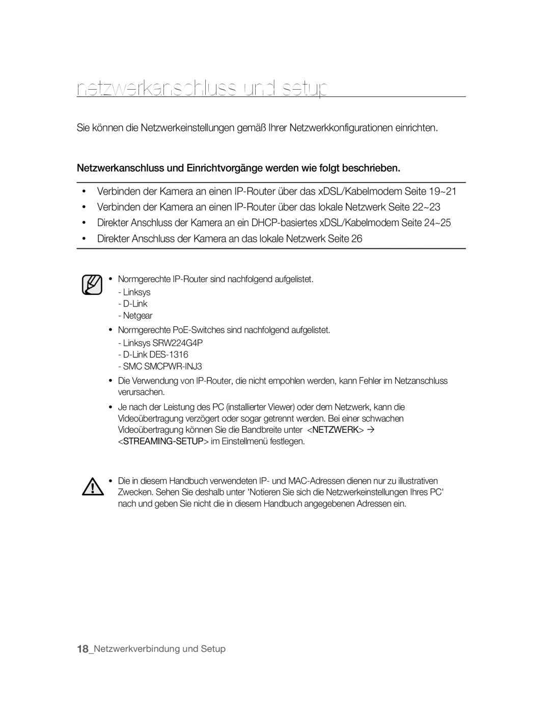 Samsung SNC-B2315P manual Netzwerkanschluss und setup 