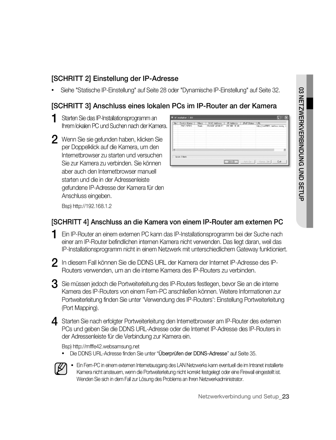 Samsung SNC-B2315P manual Schritt 2 Einstellung der IP-Adresse, Bsp http//192.168.1.2 