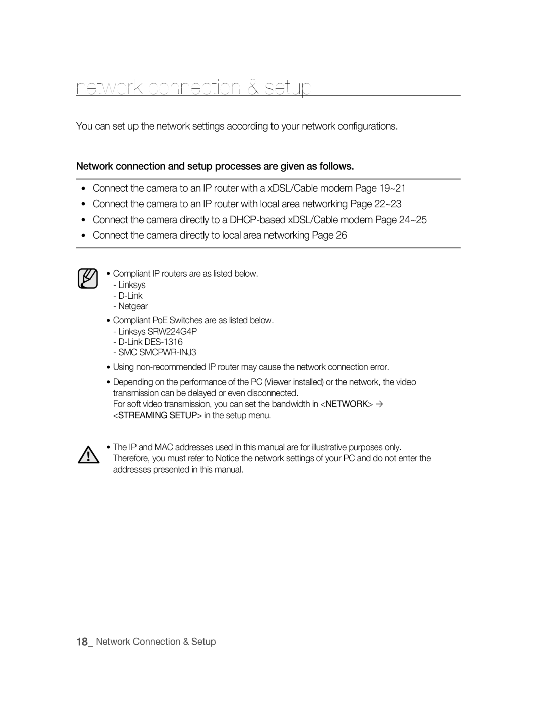 Samsung SNC-B2315P manual Network connection & setup 