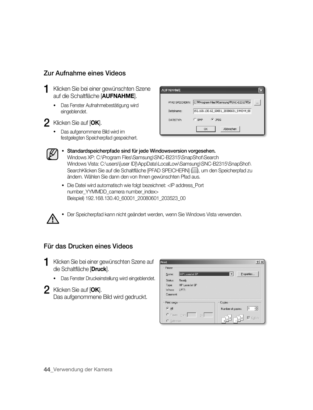 Samsung SNC-B2315P manual 44Verwendung der Kamera 