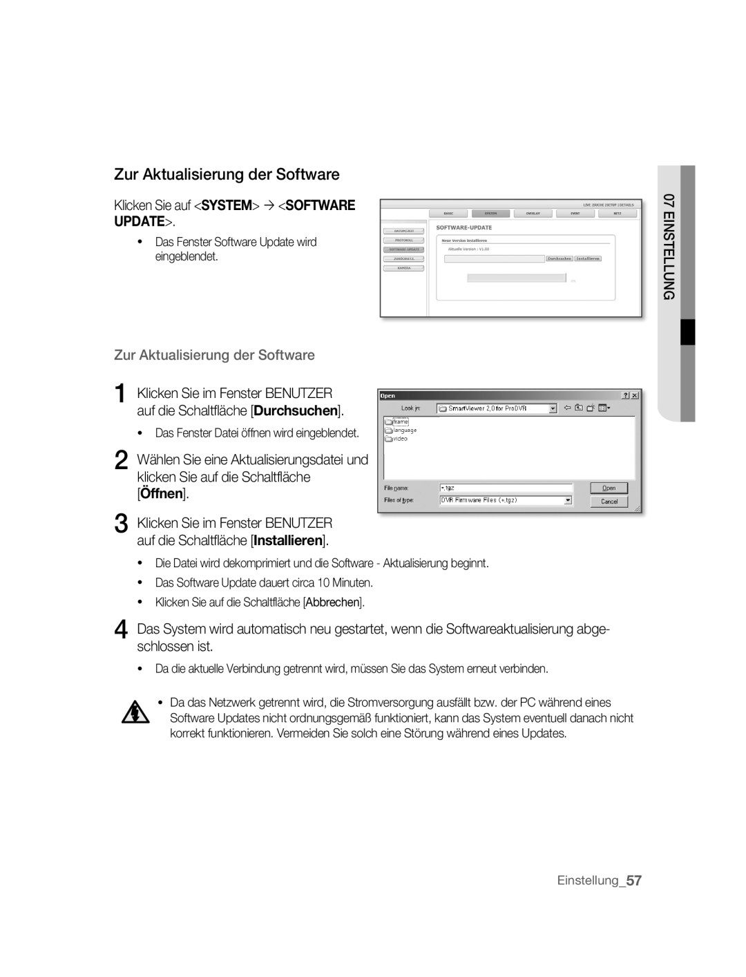 Samsung SNC-B2315P manual Zur Aktualisierung der Software, Klicken Sie auf System ´ Software 