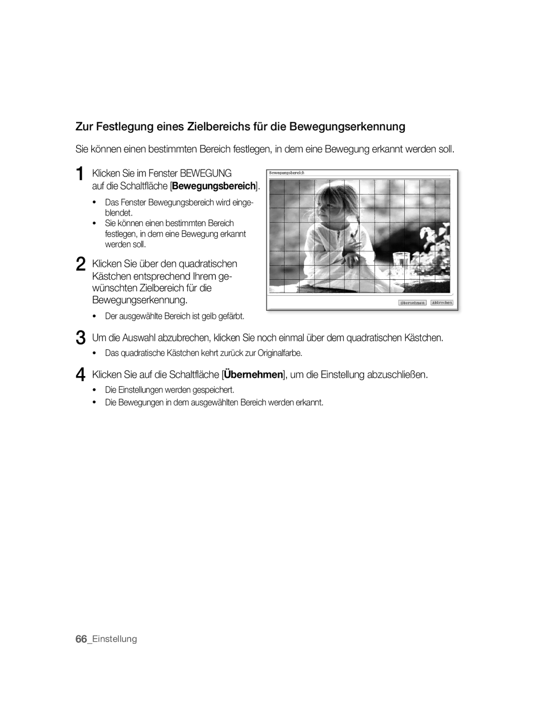 Samsung SNC-B2315P manual Zur Festlegung eines Zielbereichs für die Bewegungserkennung 