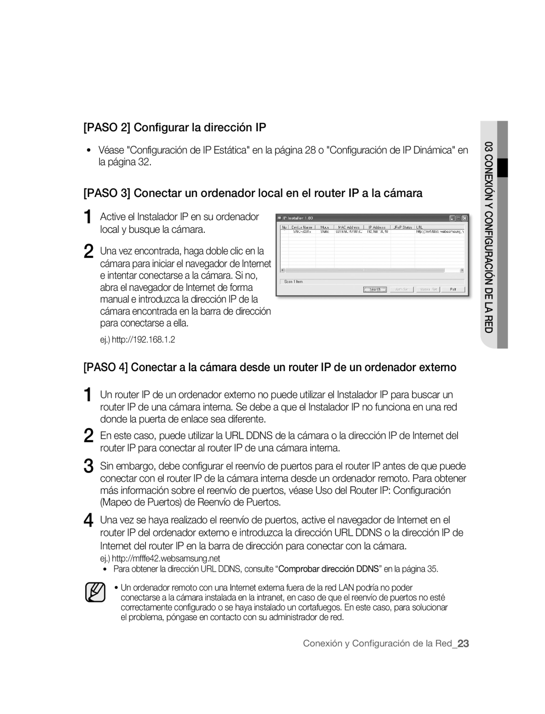 Samsung SNC-B2315P manual Paso 2 Configurar la dirección IP 