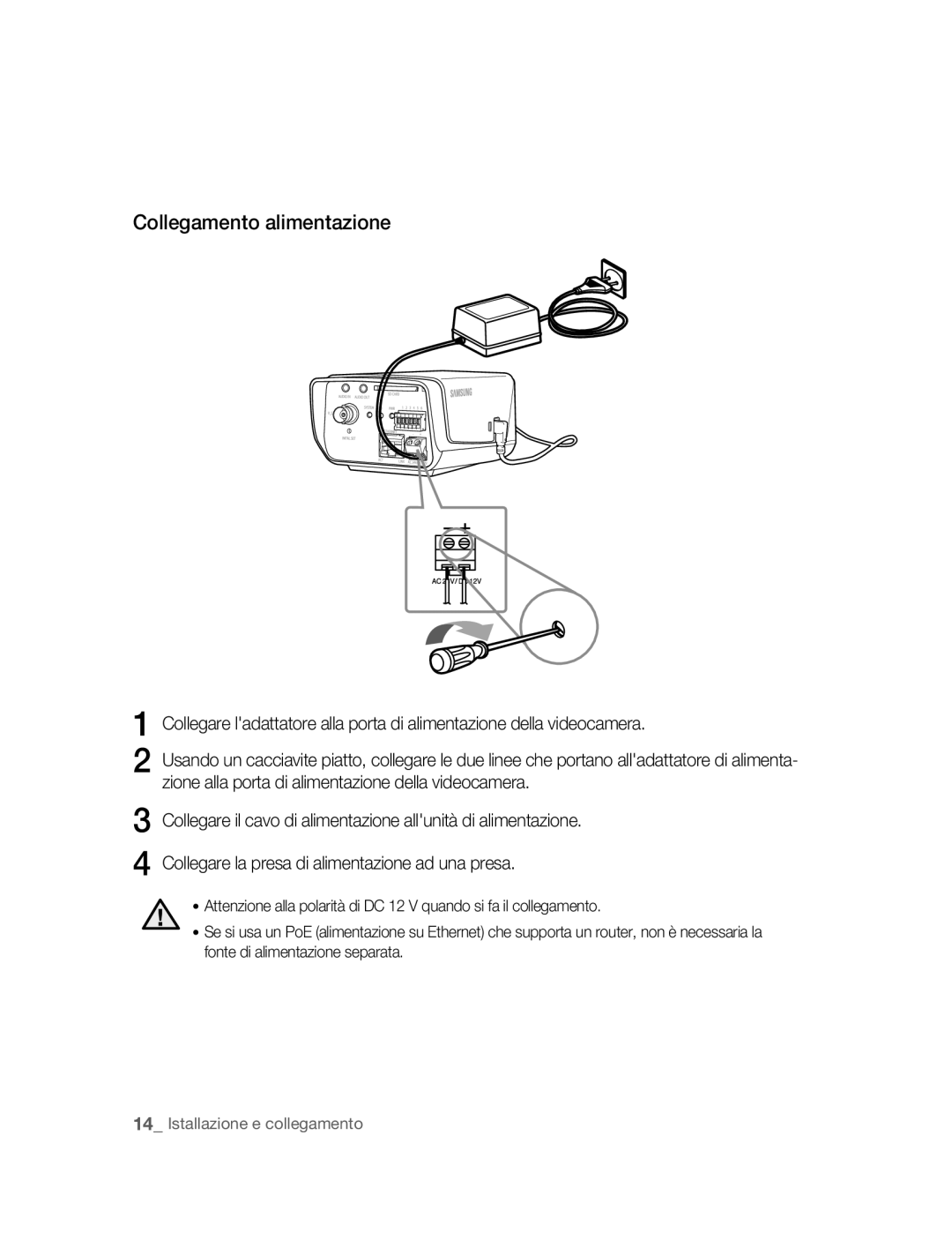 Samsung SNC-B2315P manual Collegamento alimentazione 