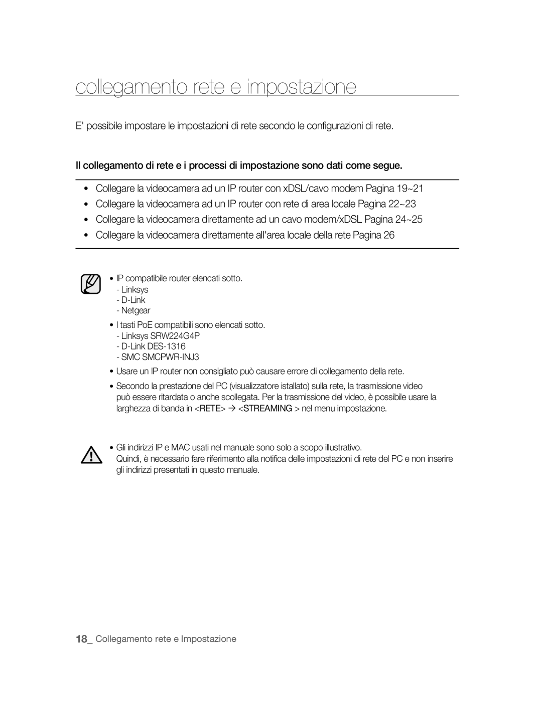 Samsung SNC-B2315P manual Collegamento rete e impostazione 