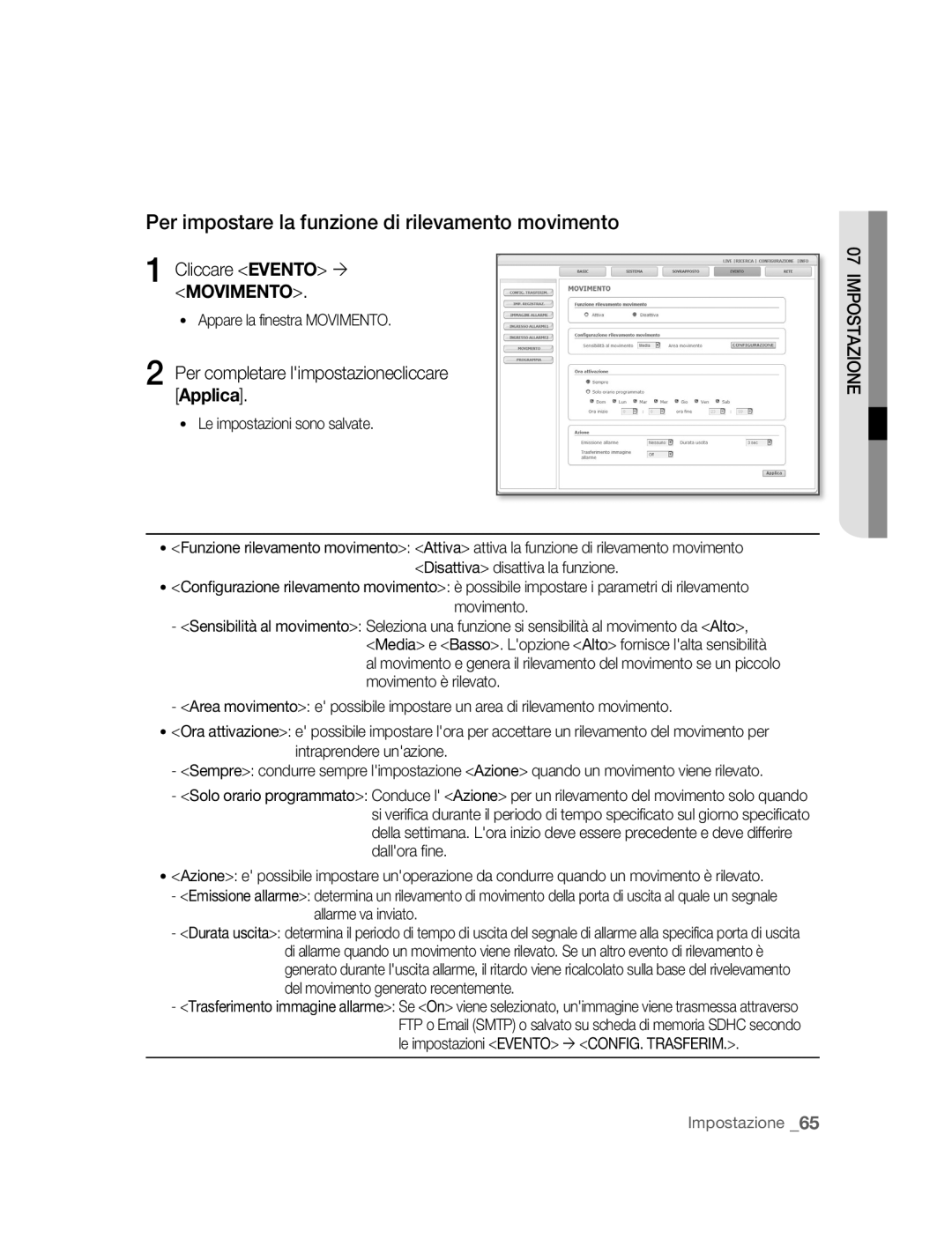 Samsung SNC-B2315P manual Per impostare la funzione di rilevamento movimento, Appare la finestra Movimento 