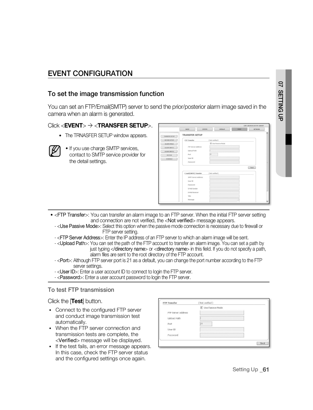 Samsung SNC-B2315P manual Event Configuration, To set the image transmission function, Click Event  Transfer Setup 