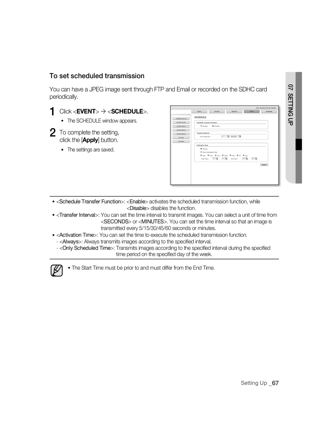 Samsung SNC-B2315P manual To set scheduled transmission, Click Event  Schedule 