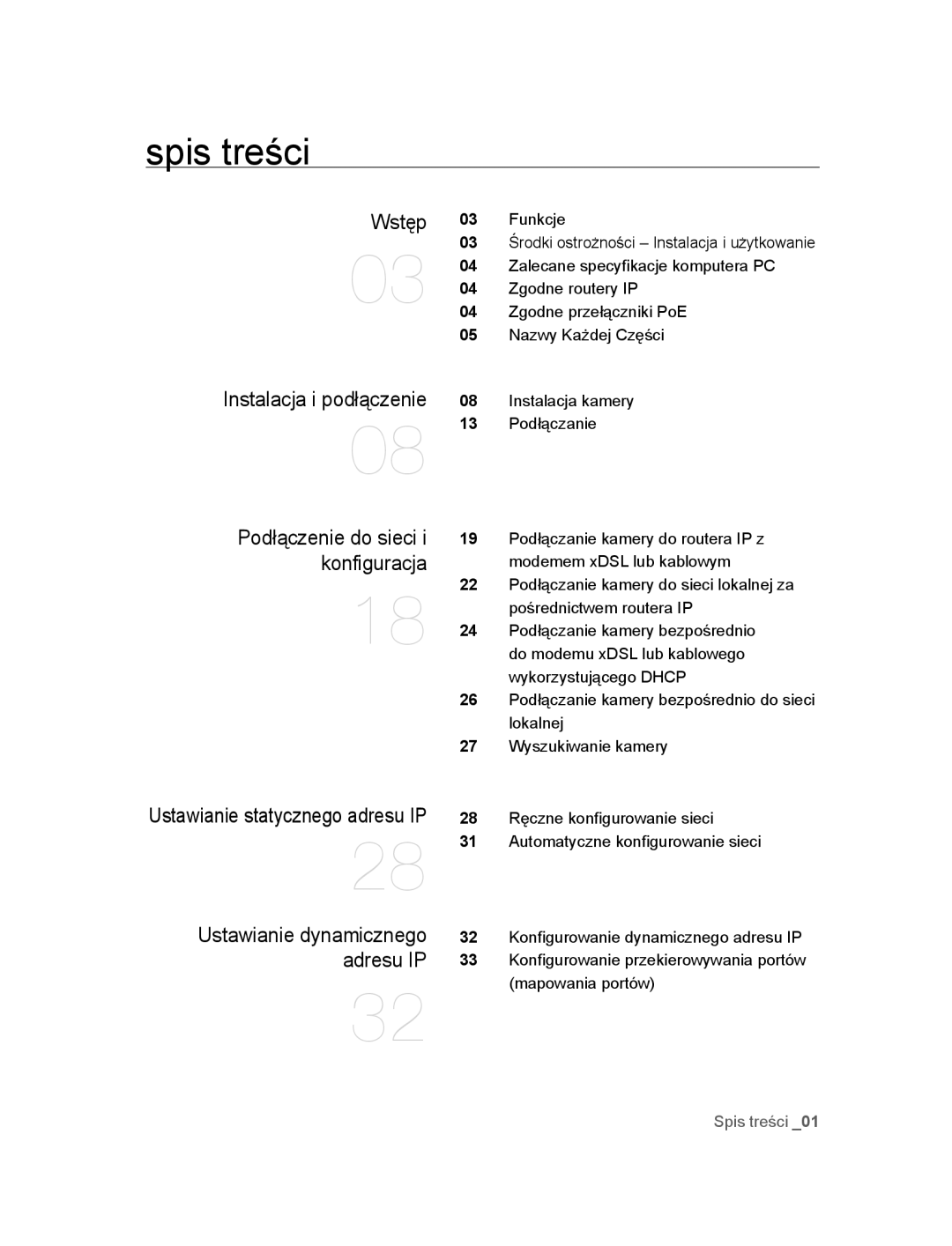 Samsung SNC-B2315P manual Spis treści, Wstęp, Konfiguracja 