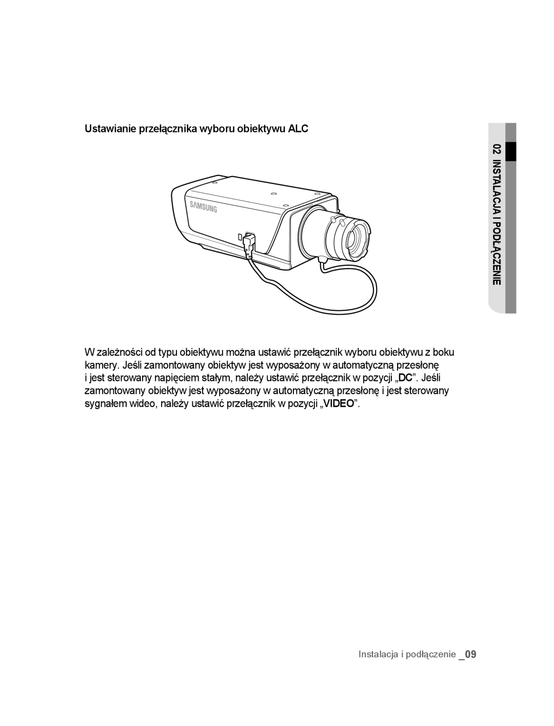 Samsung SNC-B2315P manual Ustawianie przełącznika wyboru obiektywu ALC, Instalacja I POD Czenie 