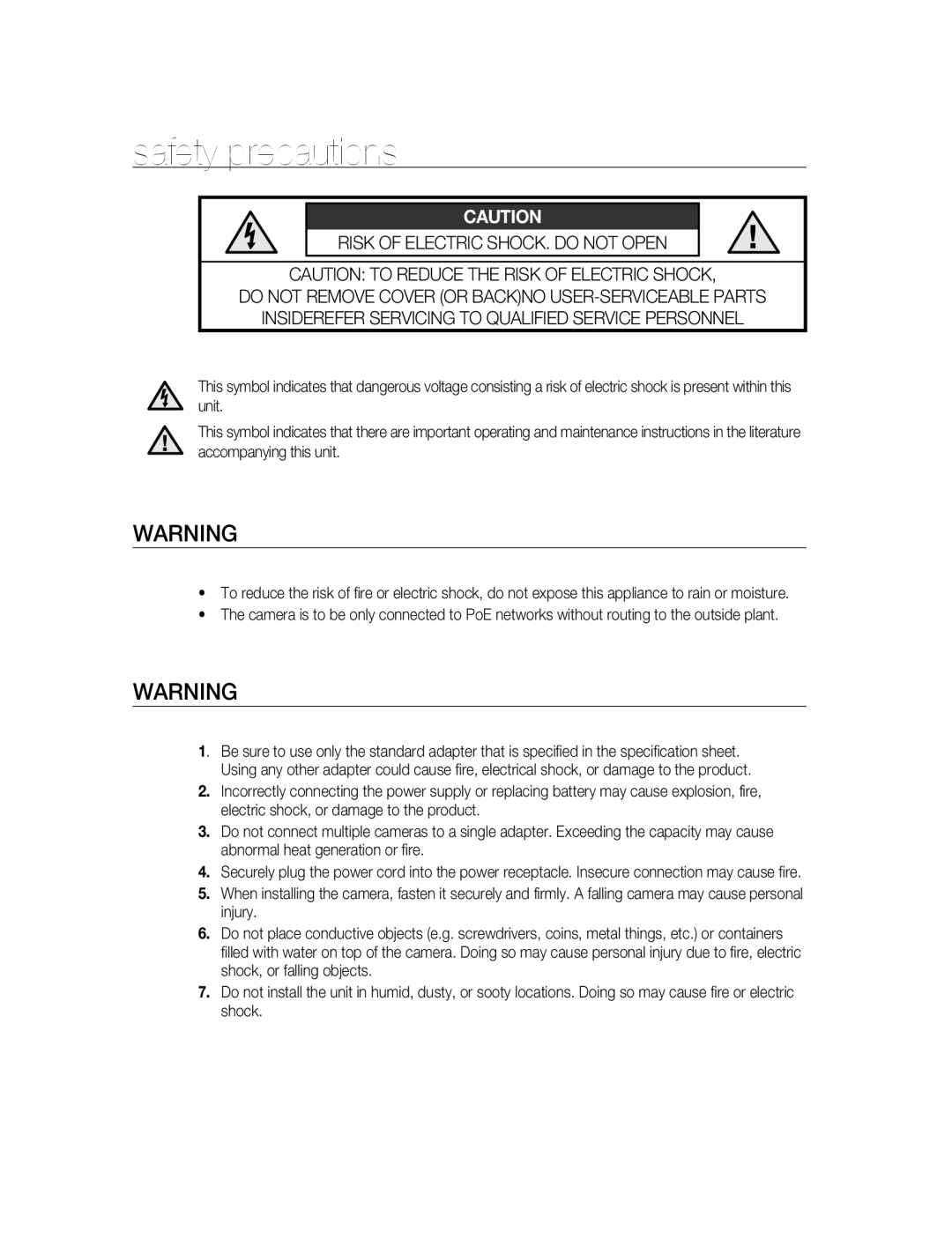 Samsung SNC-B2315P manual Safety precautions 