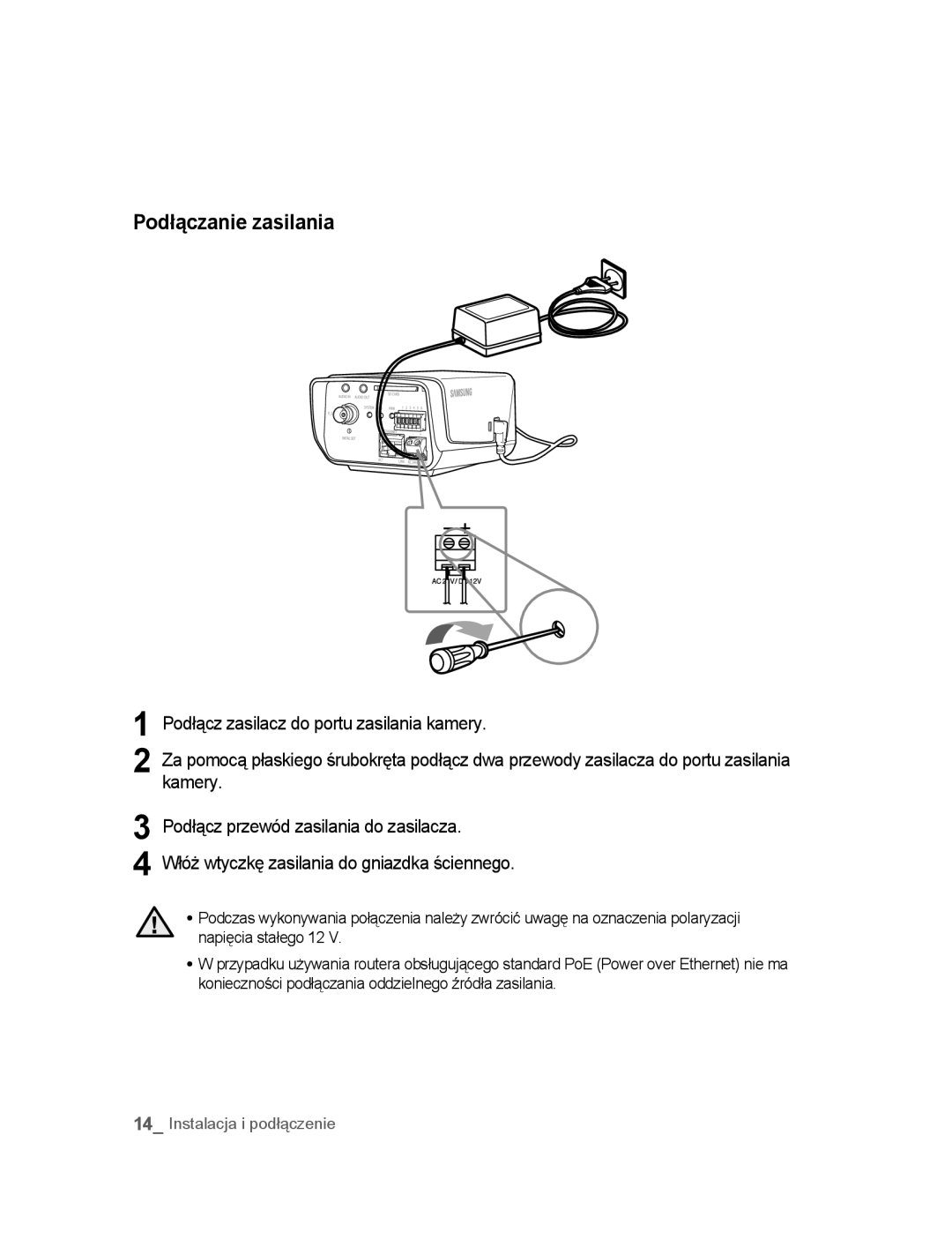 Samsung SNC-B2315P manual Podłączanie zasilania 